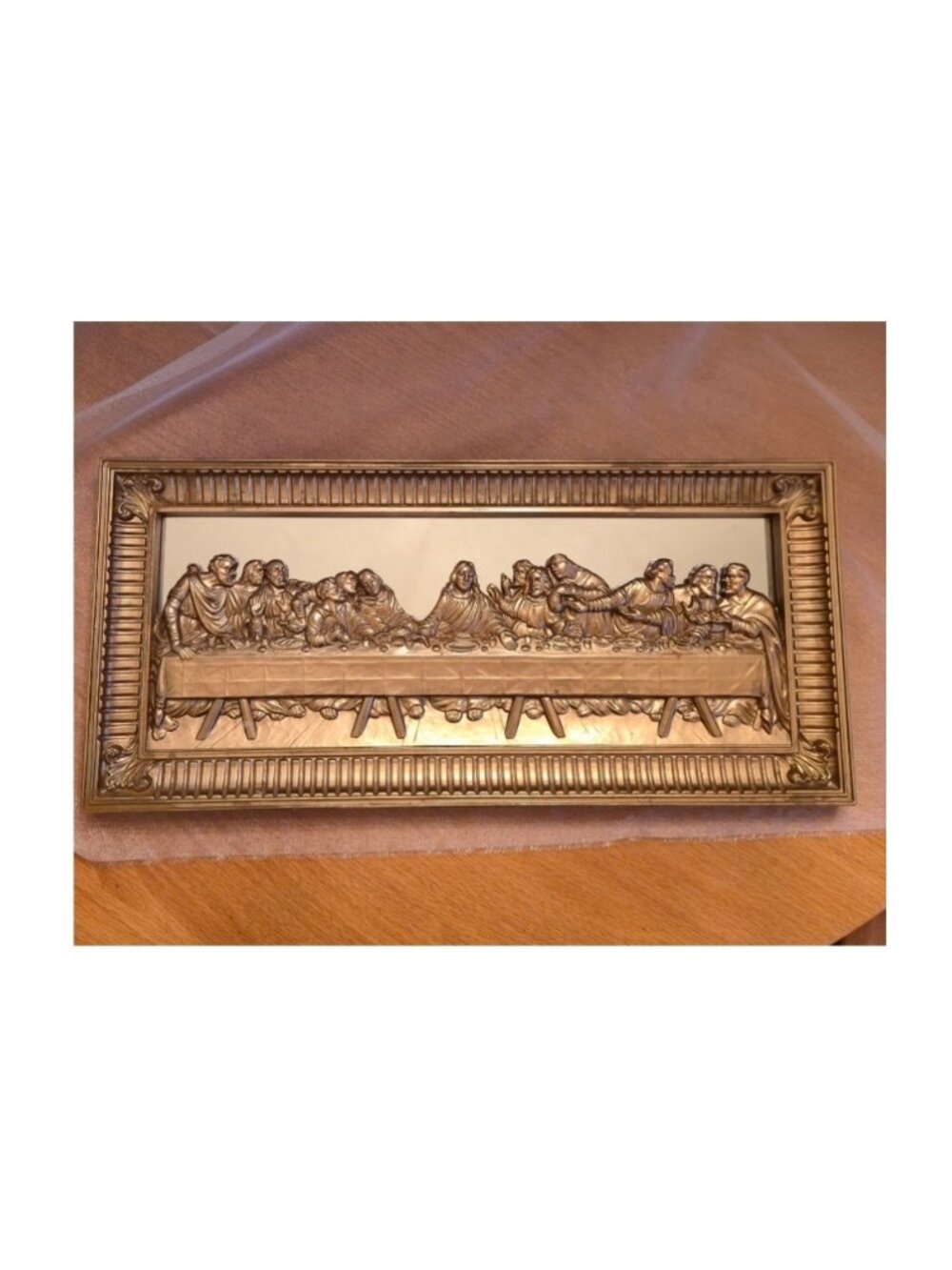 Vintage Home Interior Last Supper 3D Gold Mirror Wall Christian Religious Art